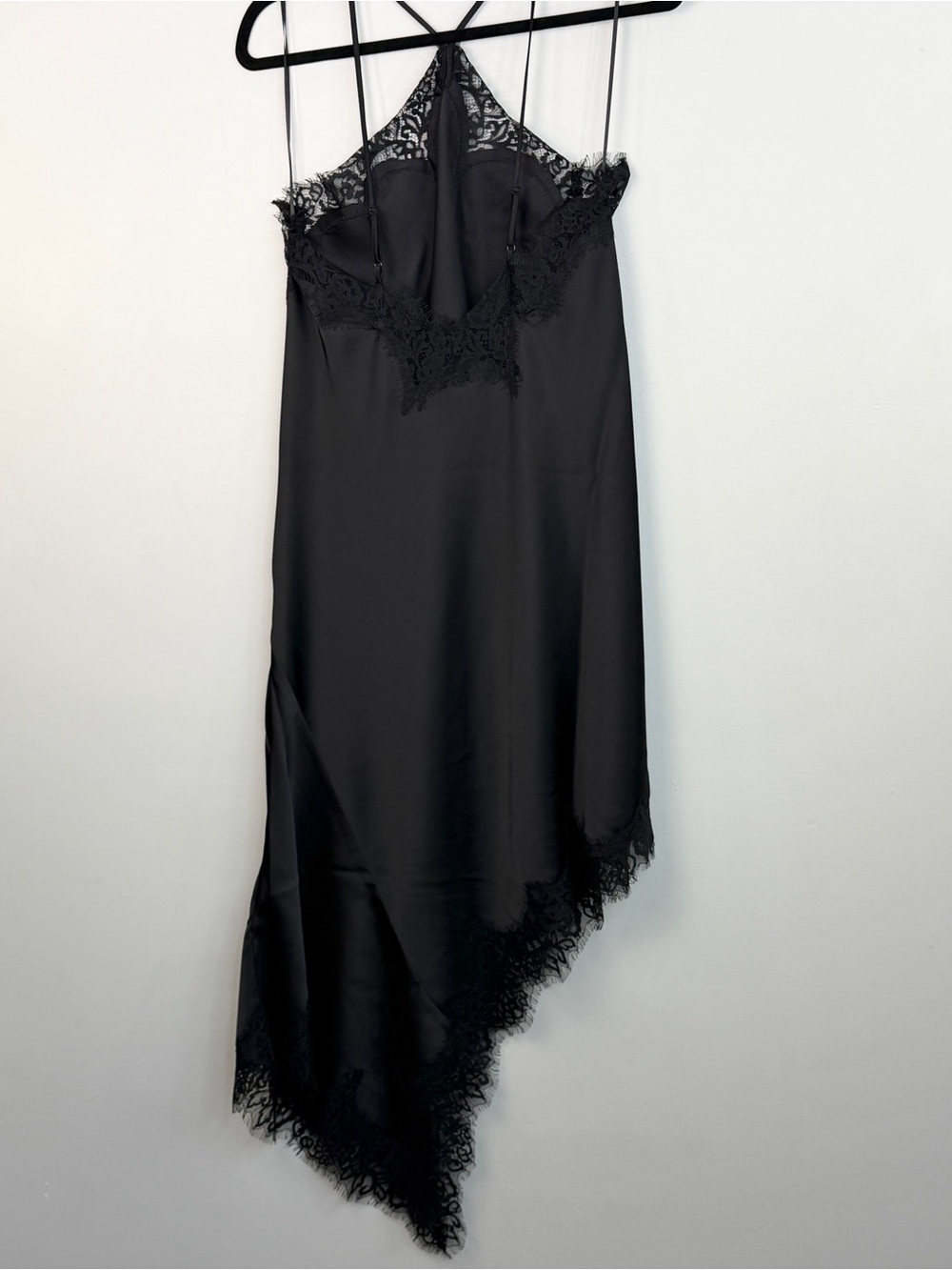 NWT REVOLVE Camila Coelho black satin lace silky asymmetrical slip dress M - Picture 4 of 14